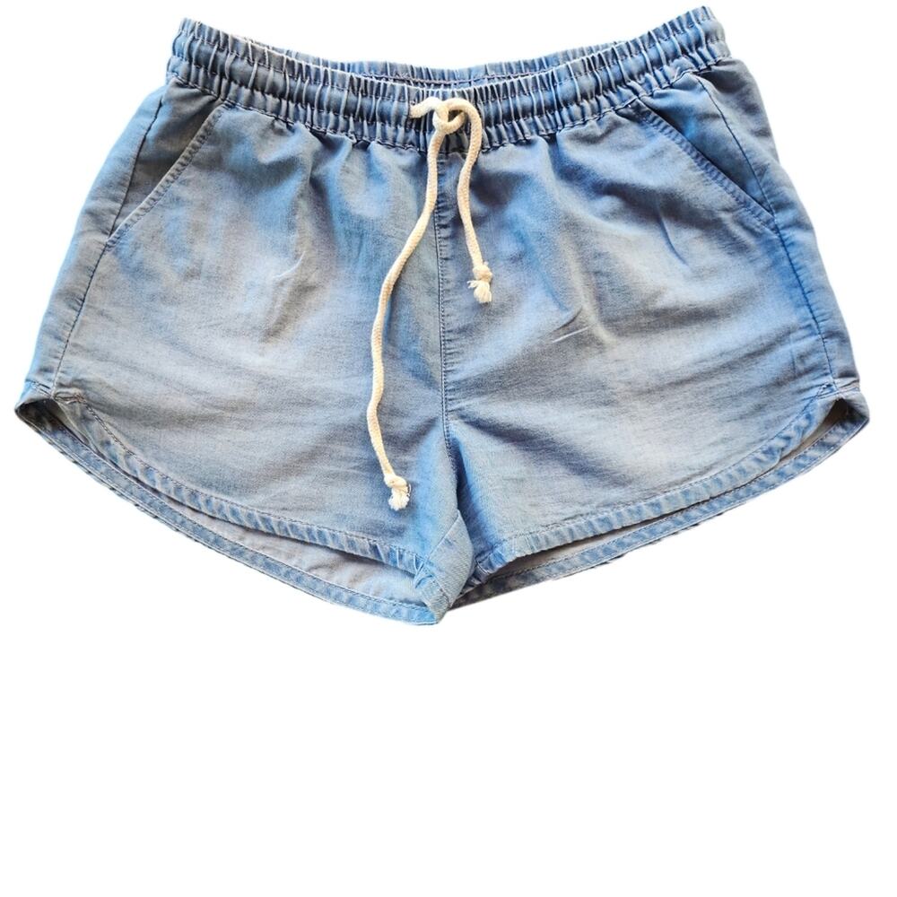 No Boundaries Shorts Womens Medium Casual Denim Cotton Blend Elastic Waist Blue